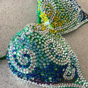 NPC Figure Suit - Green, Purple & Yellow FULL STONE COVERAGE! D Cup & Size 4